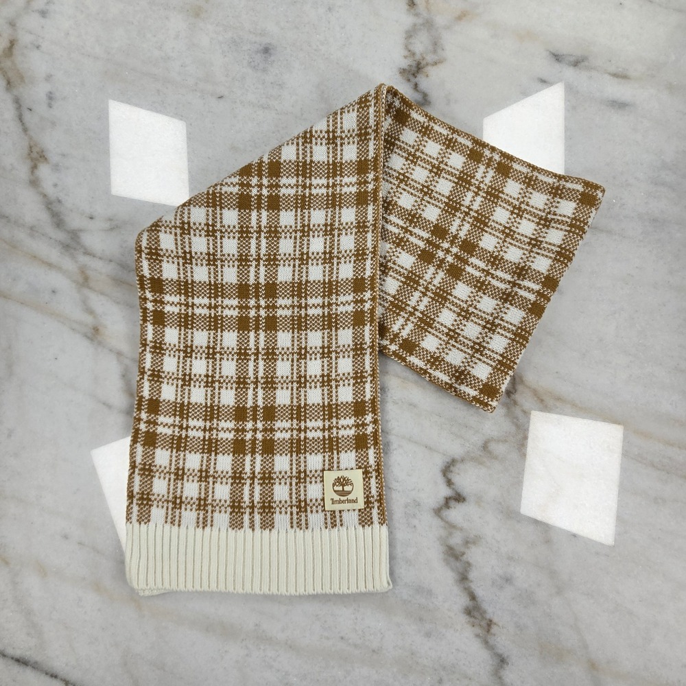 Timberland Scarf Brown Plaid Knit Winter Gorpcore Outdoor Heritage Cabincore